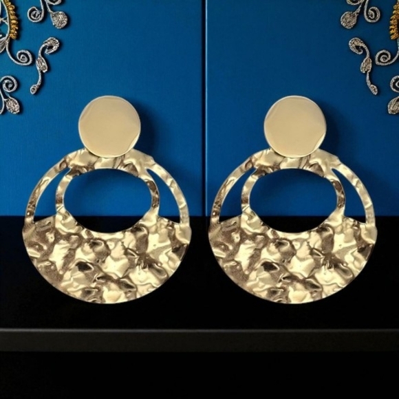 ποΈHammered Statement Circle Earrings 18K Gold Plated Stainless Steel Bold Chic - Picture 6 of 12